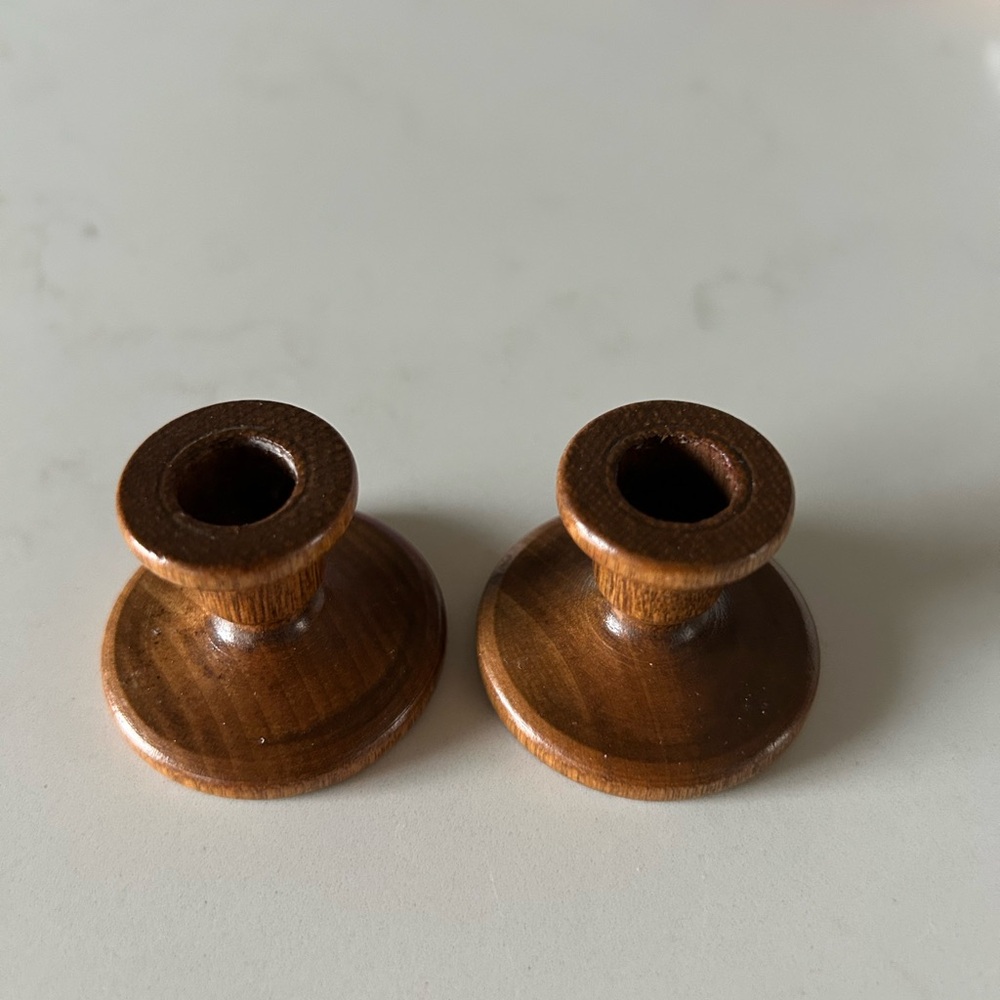 Vintage Miniature lathe-turned wooden candle holders